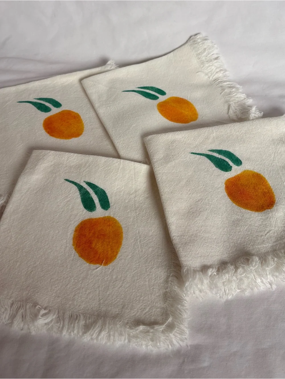 Vintage Hand Painted Linen Cocktail Napkins Set of 4 Orange Citrus MCM